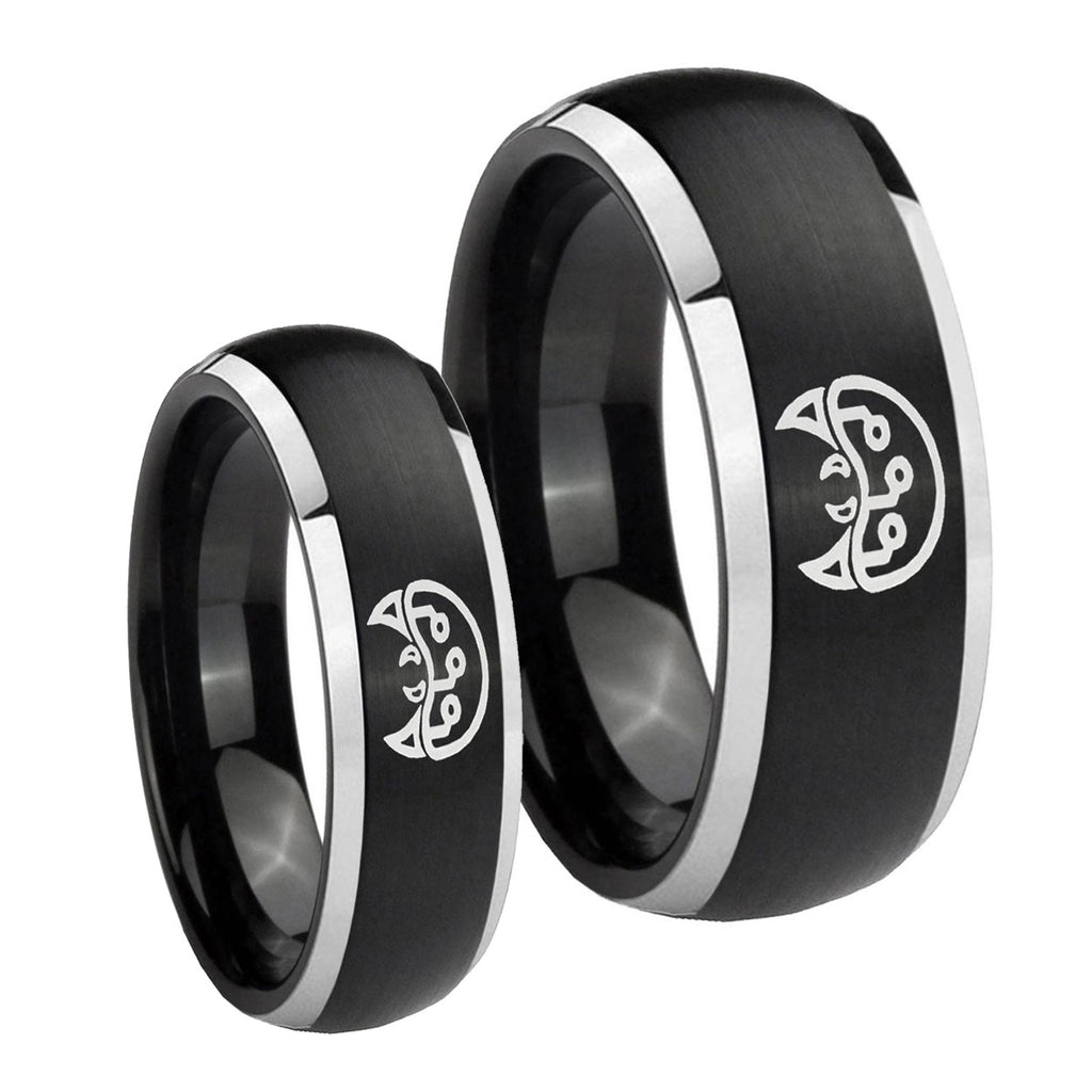 Metroid Dome Brushed Black 2 Tone Tungsten Wedding Ring Set