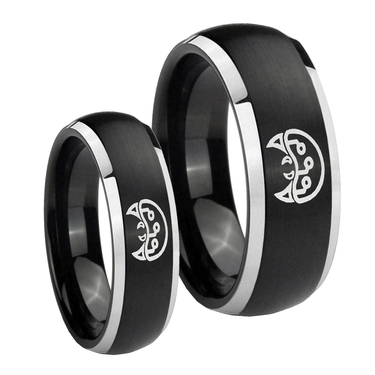 Metroid Dome Brushed Black 2 Tone Tungsten Wedding Ring Set