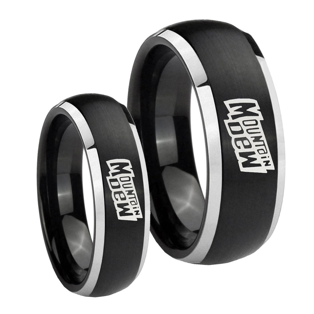 Mountain Dew Dome Brushed Black 2 Tone Tungsten Bridal Set Rings