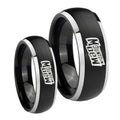 Mountain Dew Dome Brushed Black 2 Tone Tungsten Bridal Set Rings
