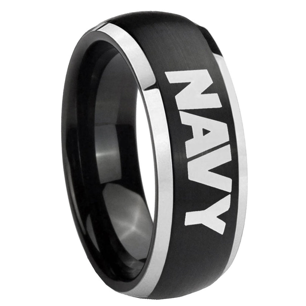 8mm Navy Dome Brushed Black 2 Tone Tungsten Anniversary Ring