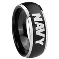 8mm Navy Dome Brushed Black 2 Tone Tungsten Anniversary Ring