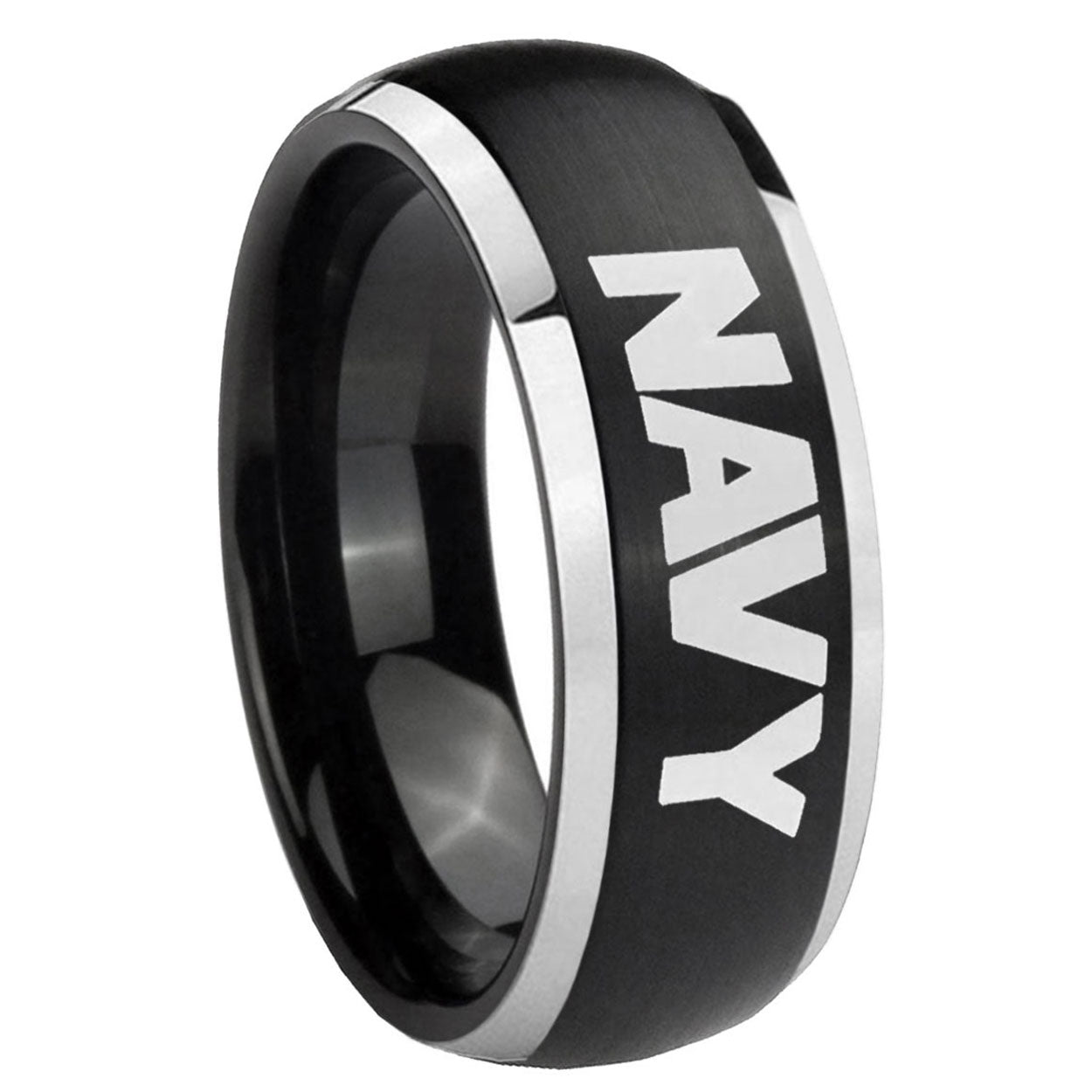 8mm Navy Dome Brushed Black 2 Tone Tungsten Anniversary Ring