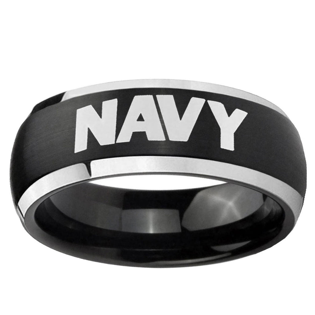 5mm Navy Dome Brushed Black 2 Tone Tungsten Anniversary Ring