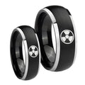Radiation Dome Brushed Black 2 Tone Tungsten Wedding Set Rings