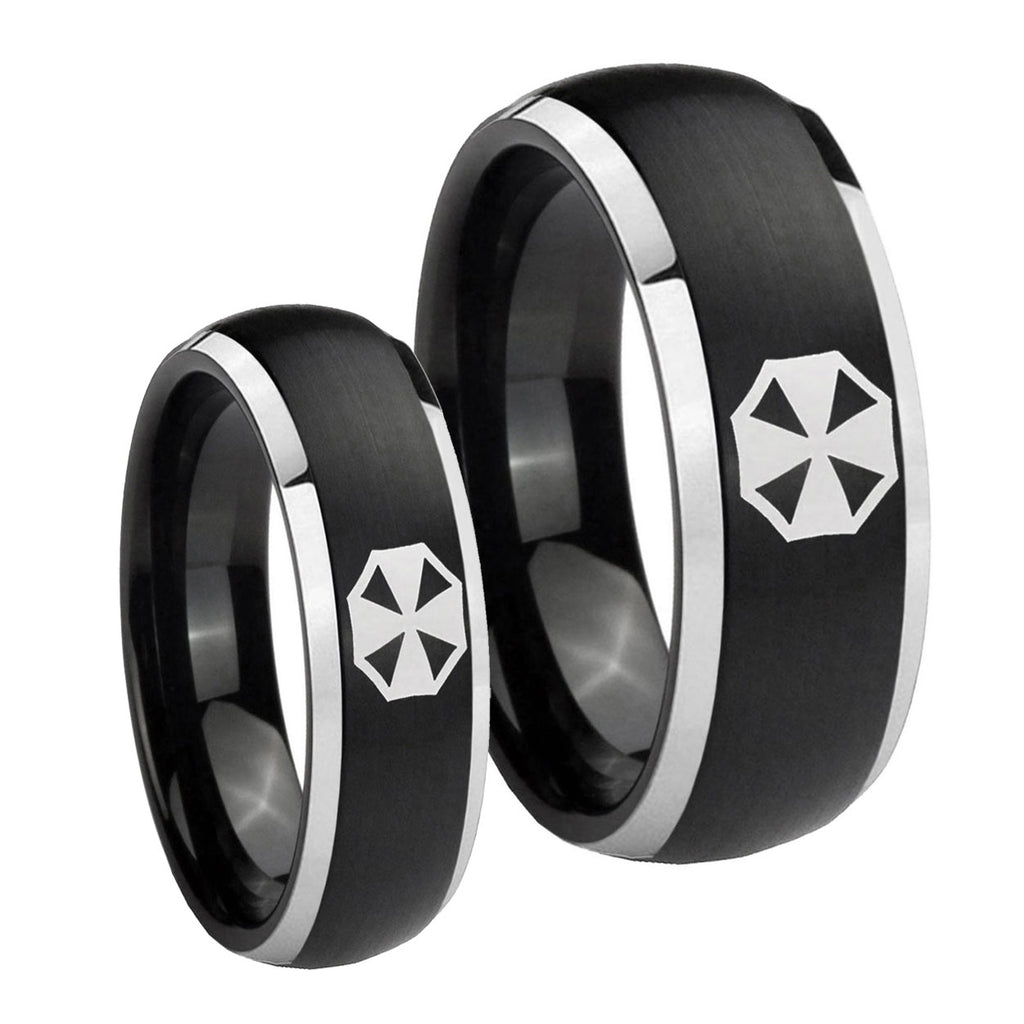 Resident Evil Dome Brushed Black 2 Tone Tungsten Mens Set Rings