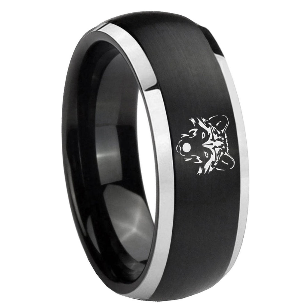 8mm Wolf Dome Brushed Black 2 Tone Tungsten Custom Ring