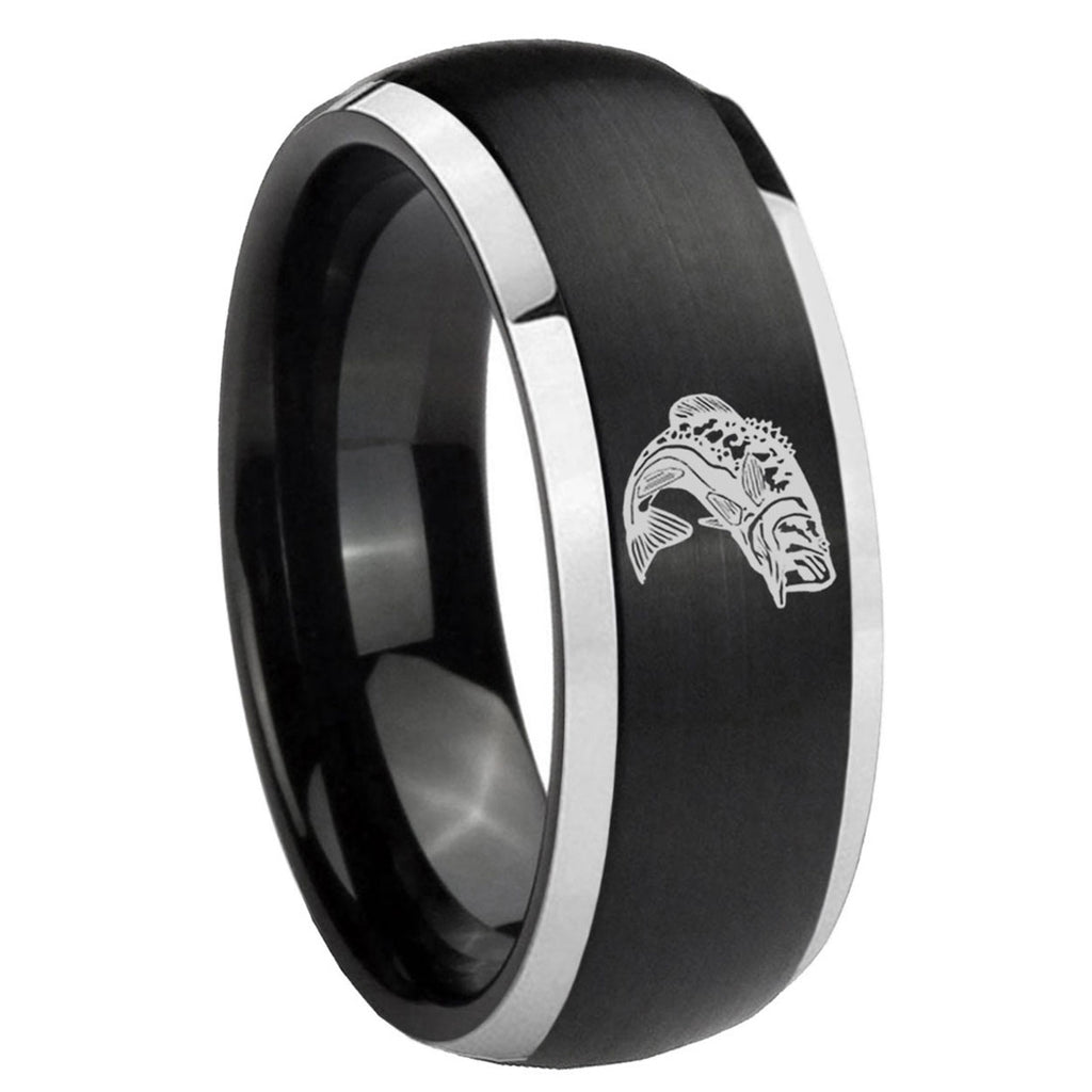8mm Fishing Dome Brushed Black 2 Tone Tungsten Custom Ring