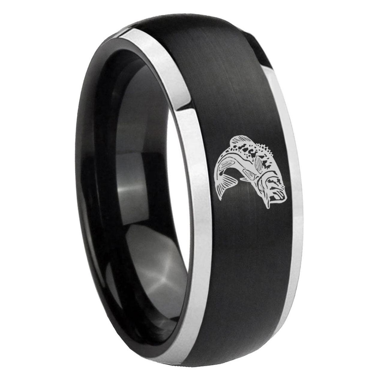 8mm Fishing Dome Brushed Black 2 Tone Tungsten Custom Ring