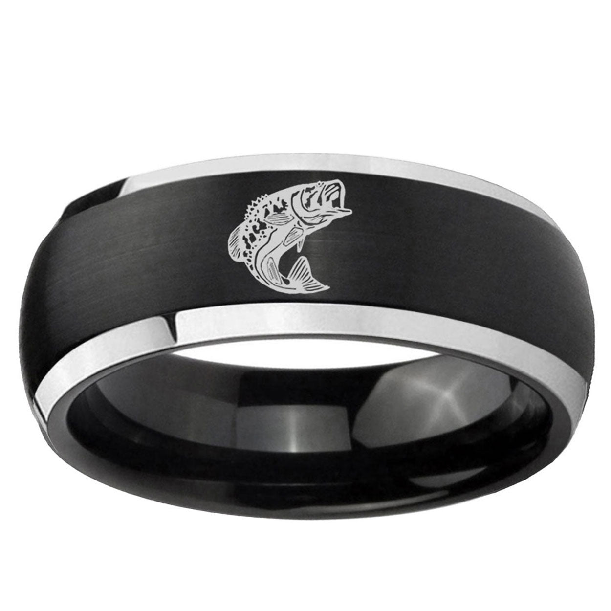 5mm Fishing Dome Brushed Black 2 Tone Tungsten Custom Ring