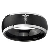 5, 8mm Medical Symbol Dome Brushed Black 2 Tone Tungsten Ring