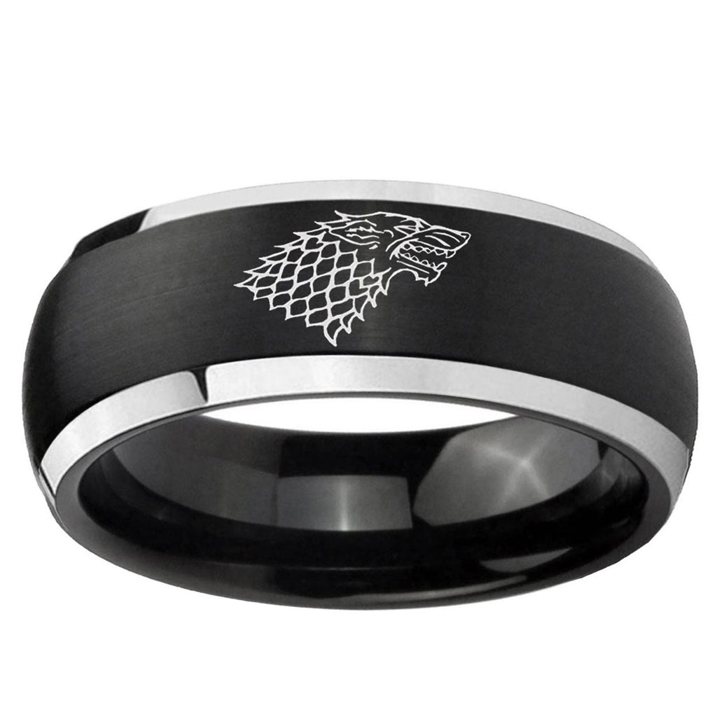 5mm Game Of Thrones House Stark Direwolf Dome Black 2 Tone Tungsten Ring
