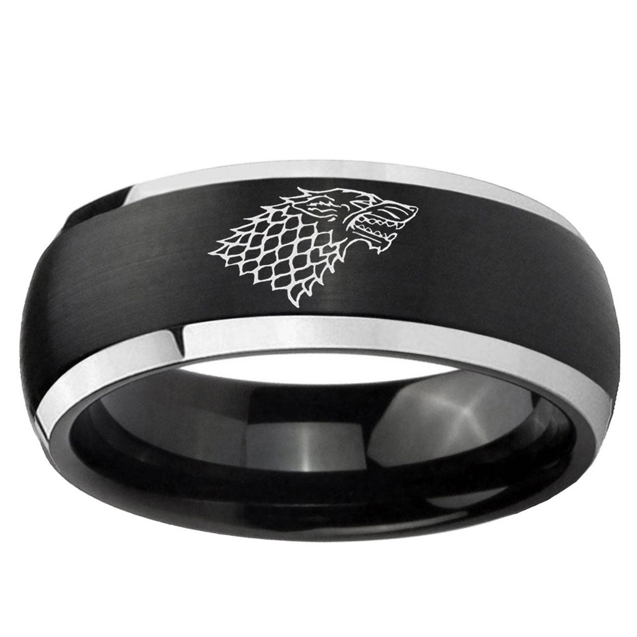 5mm Game Of Thrones House Stark Direwolf Dome Black 2 Tone Tungsten Ring