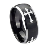 8mm-Christian-Cross-Religious-Dome-Brushed-Black-2-Tone-Tungsten-Custom-Mens-Ring