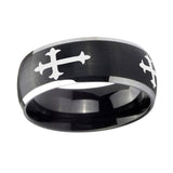 8mm-Christian-Cross-Religious-Dome-Brushed-Black-2-Tone-Tungsten-Custom-Mens-Ring