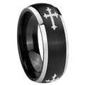 8mm Christian Cross Religious Dome Black 2 Tone Tungsten Ring