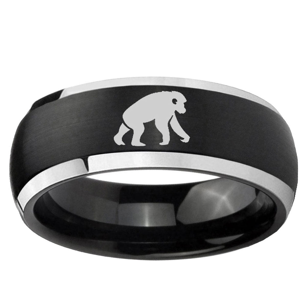 5mm Chimpanzee Dome Brushed Black 2 Tone Tungsten Ring