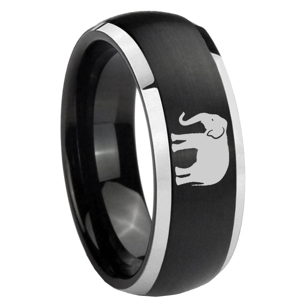 8mm Elephant Dome Brushed Black 2 Tone Tungsten Custom Ring