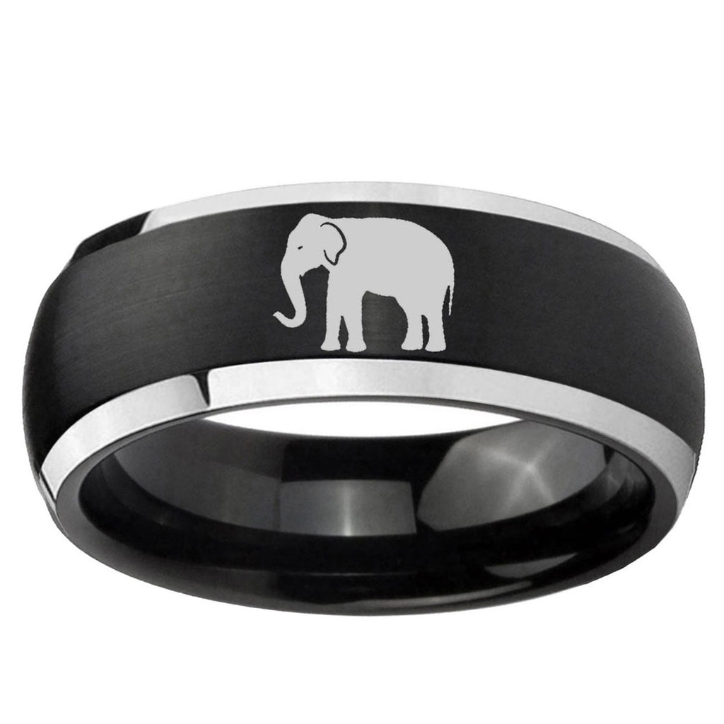 5mm Elephant Dome Brushed Black 2 Tone Tungsten Custom Ring