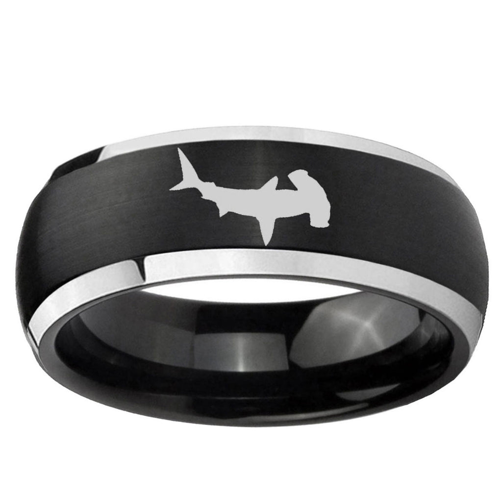 5mm Hammerhead Shark Dome Brushed Black 2 Tone Tungsten Ring