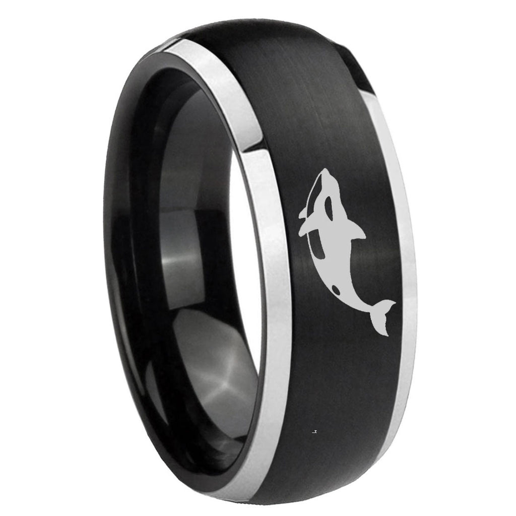 8mm Keller Whale Dome Brushed Black 2 Tone Tungsten Ring