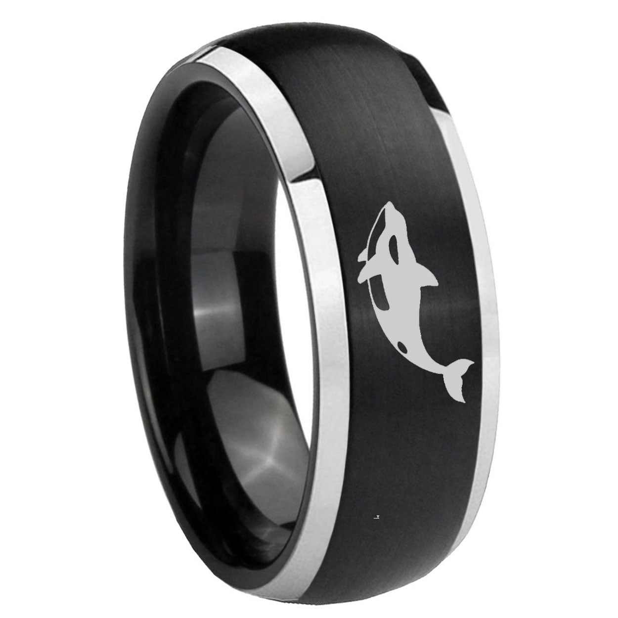 8mm Keller Whale Dome Brushed Black 2 Tone Tungsten Ring