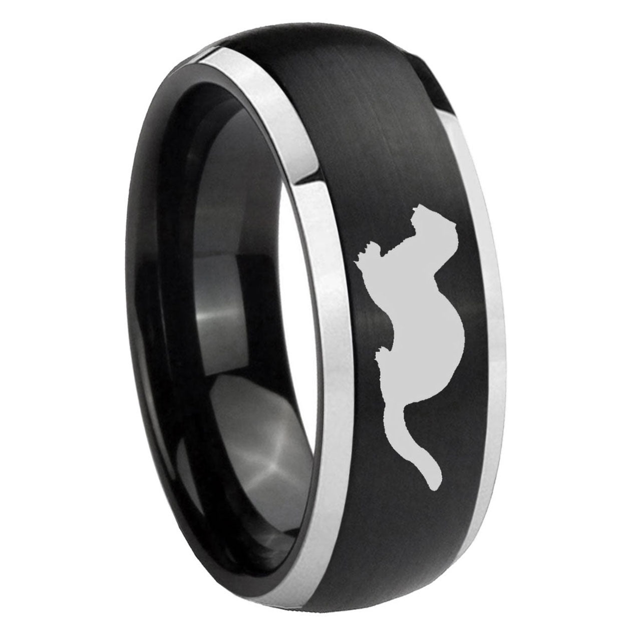 8mm Otter Dome Brushed Black 2 Tone Tungsten Custom Ring
