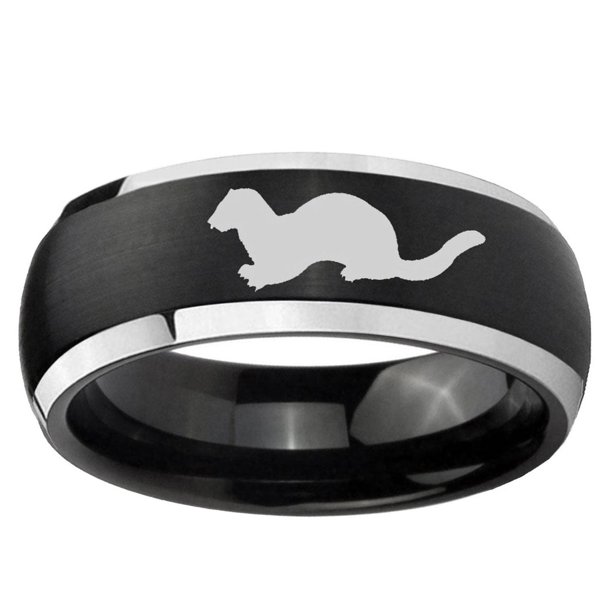 5mm Otter Dome Brushed Black 2 Tone Tungsten Custom Ring