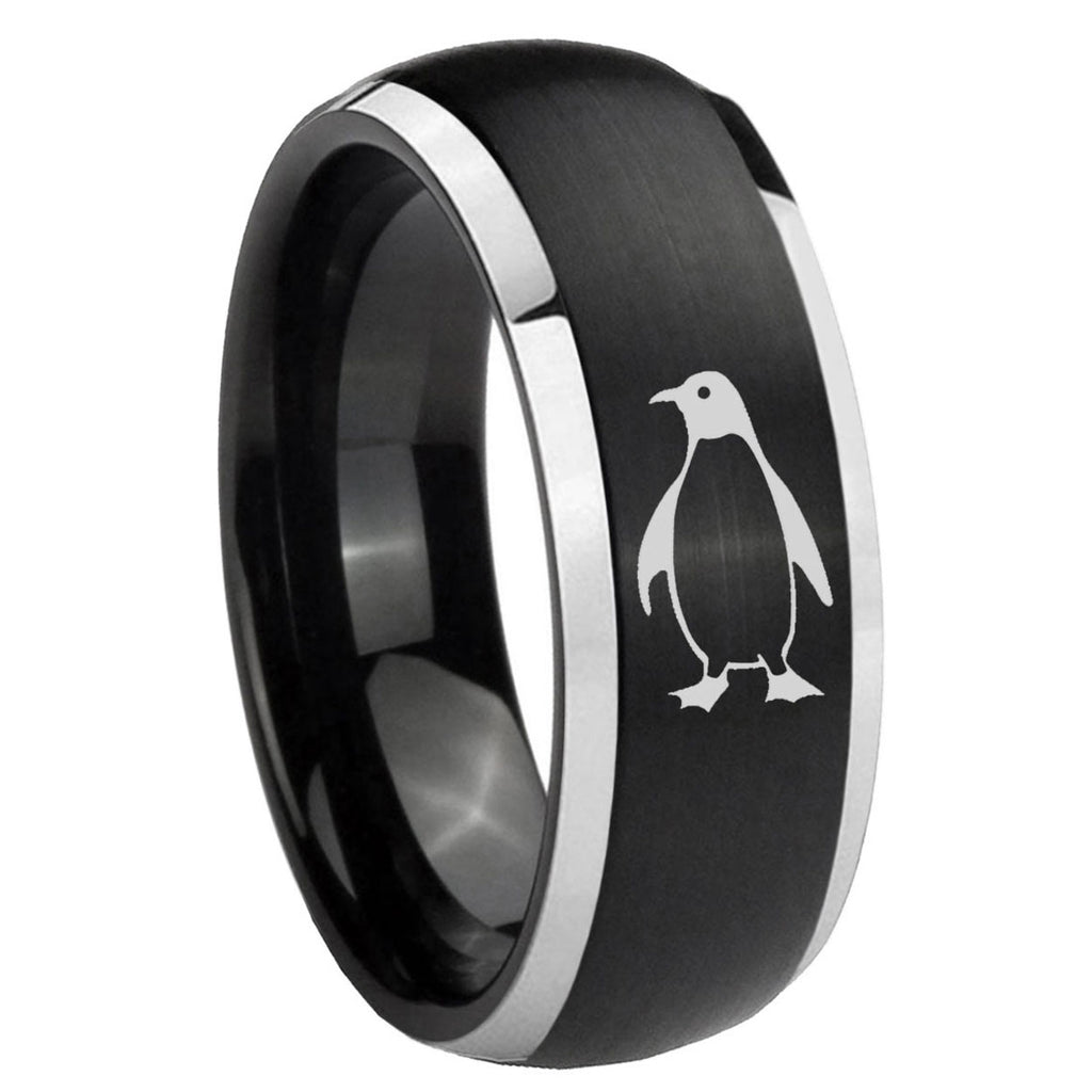 8mm Penguin Dome Brushed Black 2 Tone Tungsten Custom Ring