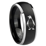 8mm Penguin Dome Brushed Black 2 Tone Tungsten Personalized Ring