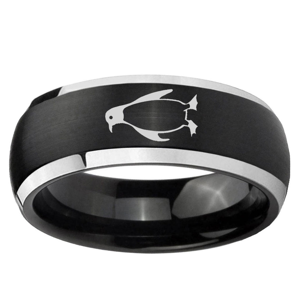 5mm Penguin Dome Brushed Black 2 Tone Tungsten Custom Ring