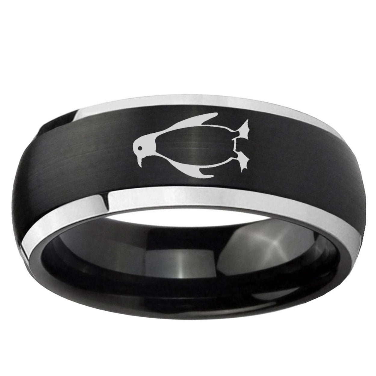 5mm Penguin Dome Brushed Black 2 Tone Tungsten Custom Ring