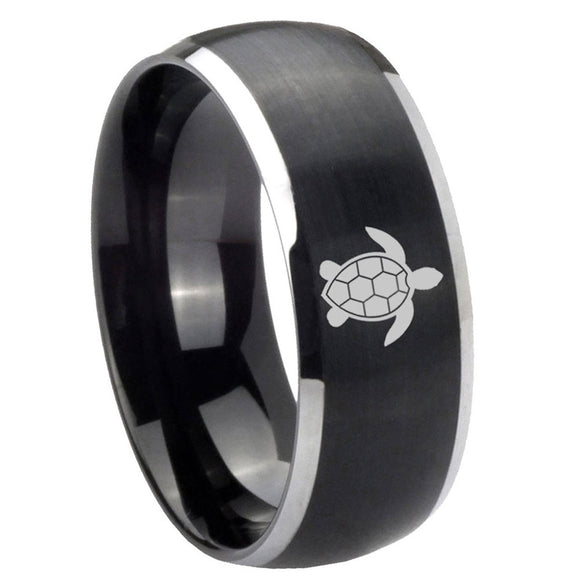 8mm Sea Turtle Dome Brush Black Wedding Ring Men's