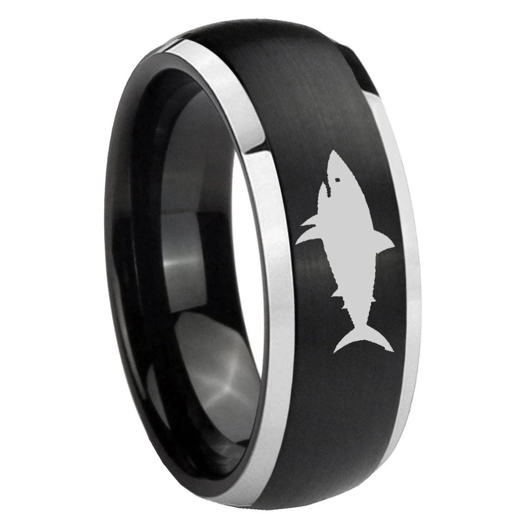 8mm Shark Dome Brushed Black 2 Tone Tungsten Custom Ring