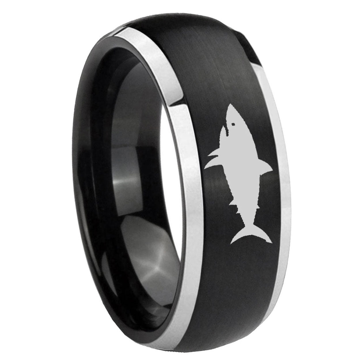 8mm Shark Dome Brushed Black 2 Tone Tungsten Custom Ring