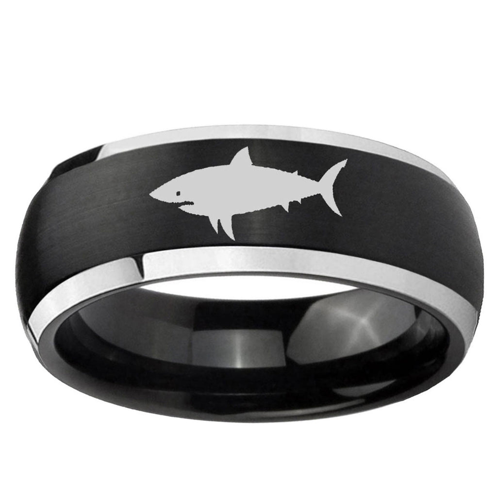 5mm Shark Dome Brushed Black 2 Tone Tungsten Custom Ring