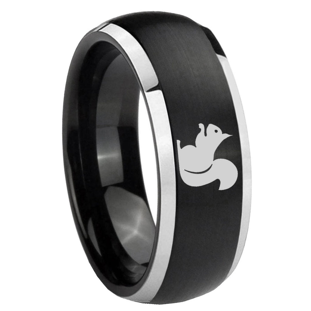8mm Squirrel Dome Brushed Black 2 Tone Tungsten Custom Ring