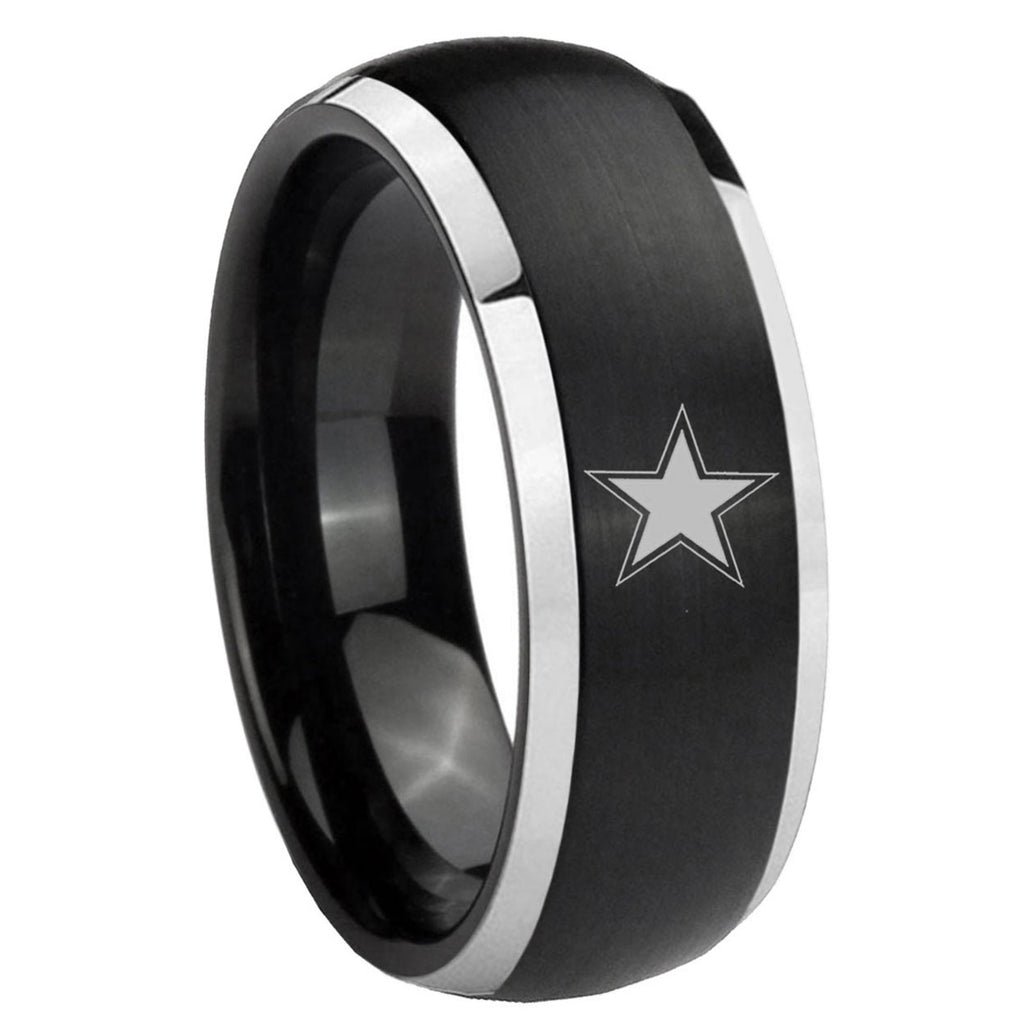 8mm Cowboys Star Dome Brushed Black 2 Tone Tungsten Ring
