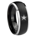 8mm Cowboys Star Dome Brushed Black 2 Tone Tungsten Ring