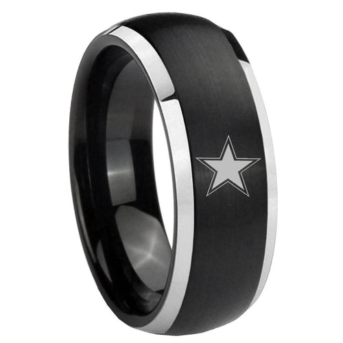 8mm Cowboys Star Dome Brushed Black 2 Tone Tungsten Ring