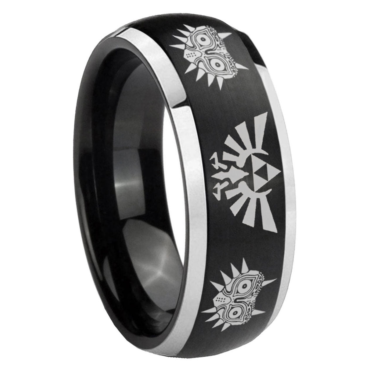 8mm Zelda Majora's Mask Dome Brush Black Engraving Ring