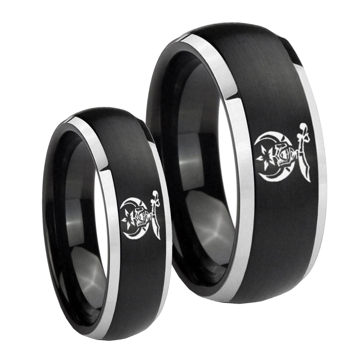 Masonic Shriners Dome Brushed Black 2 Tone Tungsten Mens Band Set