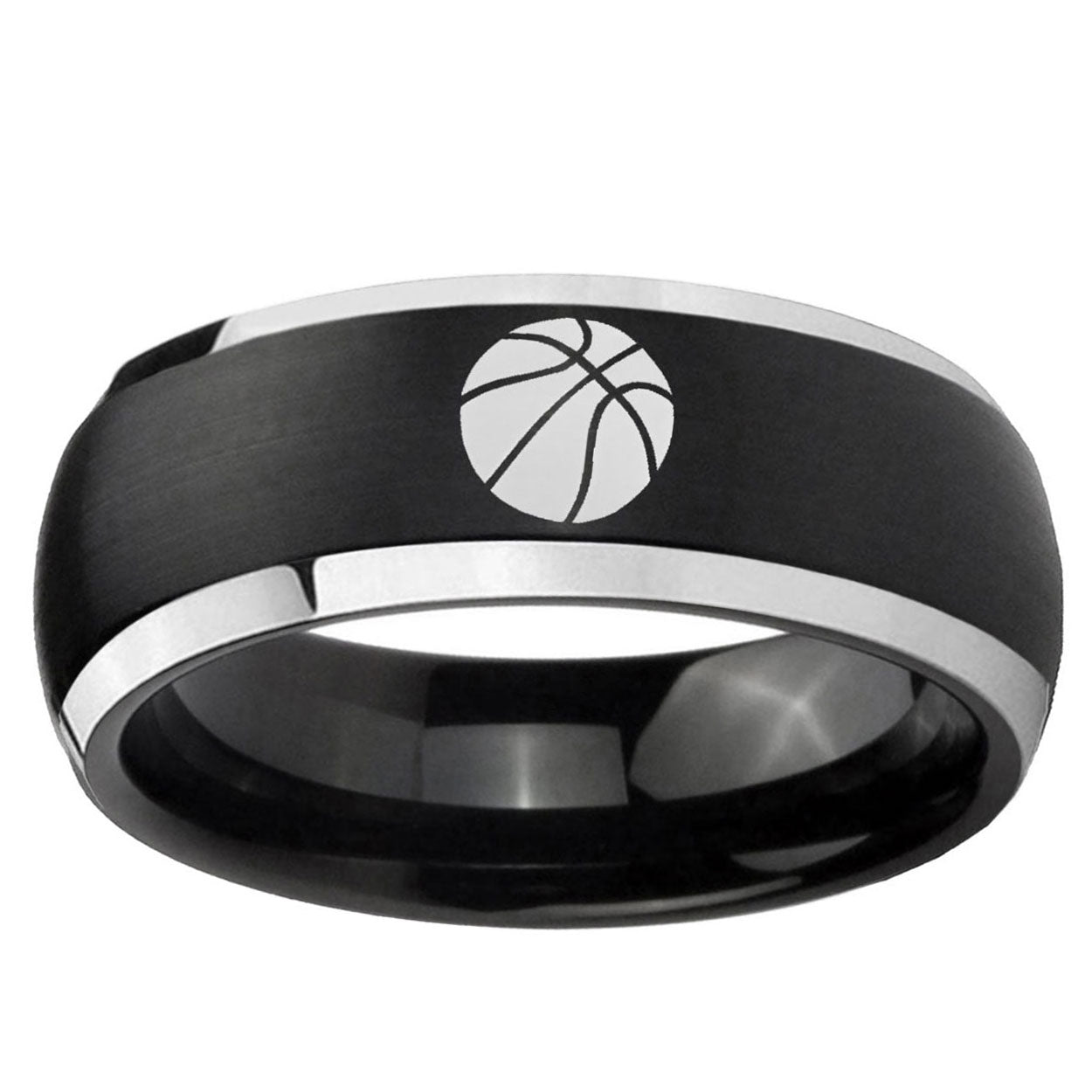 5mm Basketball Dome Brushed Black 2 Tone Tungsten Ring