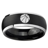 5, 8mm Basketball Dome Brushed Black 2 Tone Tungsten Ring