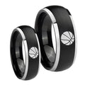 Basketball Dome Brushed Black 2 Tone Tungsten Couple Wedding Rings