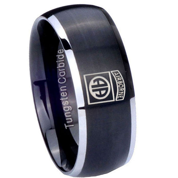 8mm-Army-Airborn-Dome-Brushed-Black-2-Tone-Tungsten-Carbide-Men's-Wedding-Band
