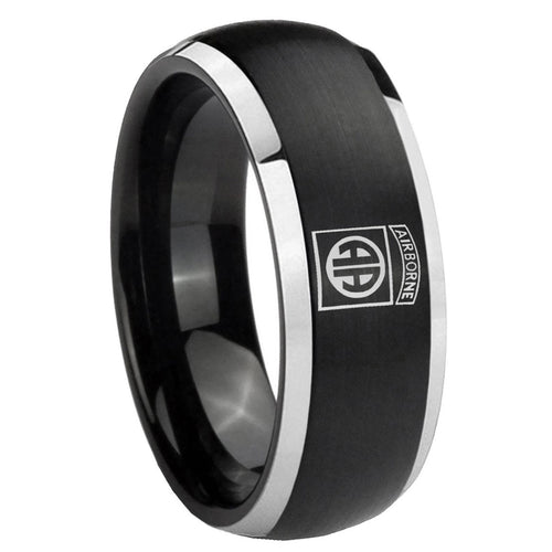 8mm Army Airborn Dome Brushed Black 2 Tone Tungsten Bands