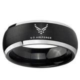 5, 8mm Matte Brush Black Dome US Air Force 2 Tone Tungsten Laser Engraved Ring