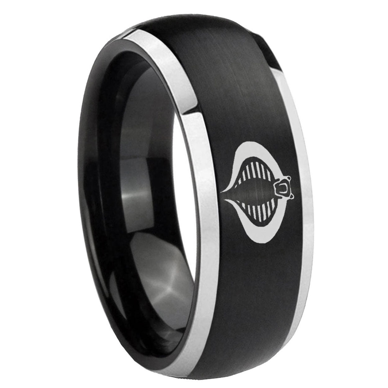8mm Cobra Dome Brushed Black 2 Tone Tungsten Mens Ring