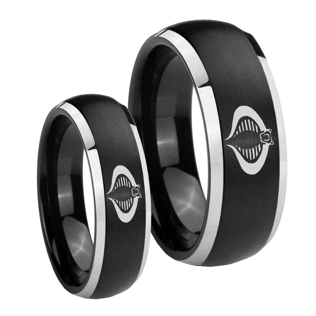 Cobra Dome Brushed Black 2 Tone Tungsten His Hers Ring Set